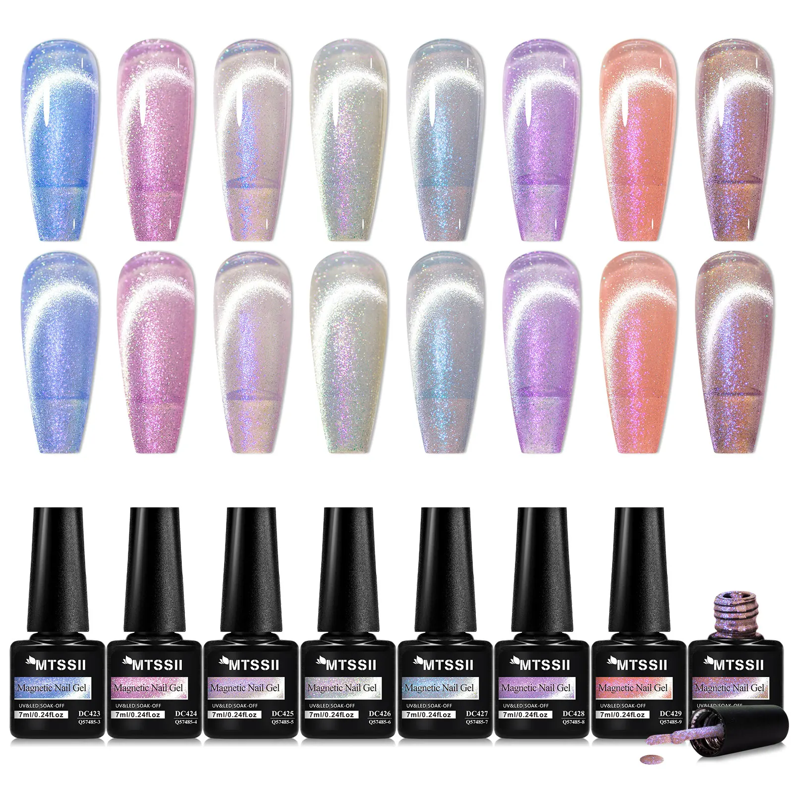 8 قطعة إثارة القط المغناطيسي جل عدة معطف فوقي بريق أورورا المغناطيسي هلام طلاء الأظافر شبه دائم الأشعة فوق البنفسجية الورنيش مجموعة مع المغناطيس #2