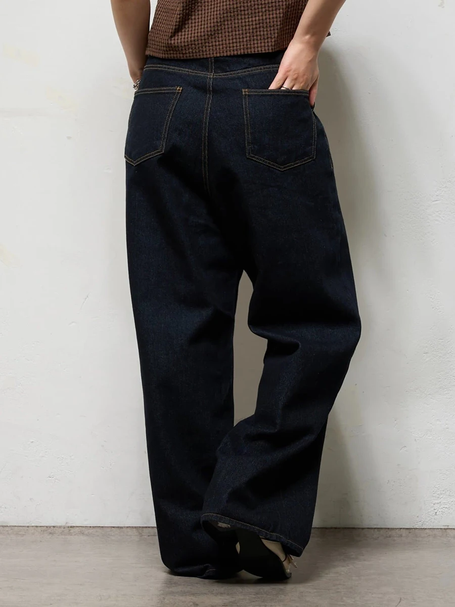 REDDACHiC Jeans de barril azul marino para mujer Unisex calle Retro suelto sólido Casual pierna ancha pantalones vaqueros de cintura baja uso diario