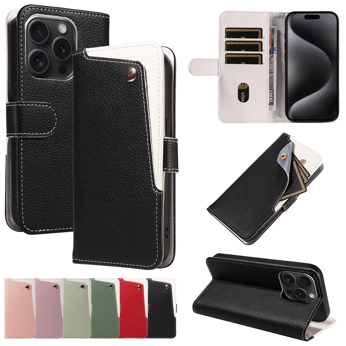 Für iPhone 17 Pro Max Handyhülle Flip Cover Multi-Kartenfach Brieftasche Kunstleder Handyschutzhülle