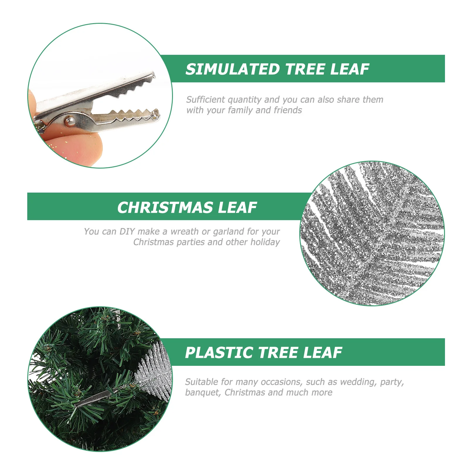 

6Pcs Fake Tree Leaves Shiny Plastic Christmas Decorations for DIY Festive Wreaths Garlands Xmas Tree Clips Party Home Decoration