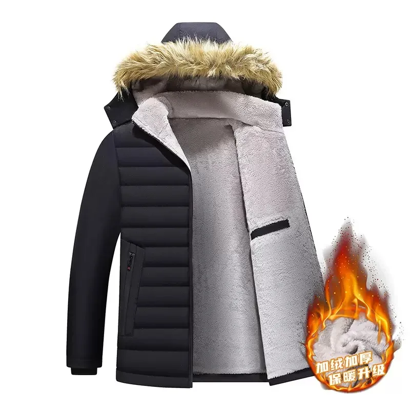 Winter Fashion Trend American Vintage Thickened Warm Hooded Cotton-Padded Jacket For Men's Casual Loose Sports Large Size Coat