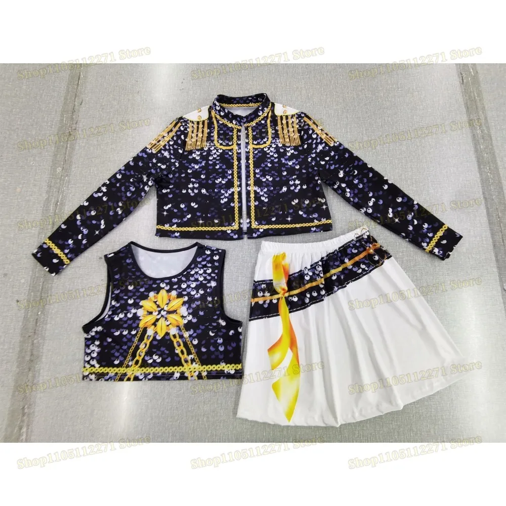 여자 아이들 Kpop 조이 코스프레 의상 할로윈 데몬 헌터즈 루미 미라 코스프레 상의 치마 의상 프린트 무대 드레스 어린이 역할 놀이