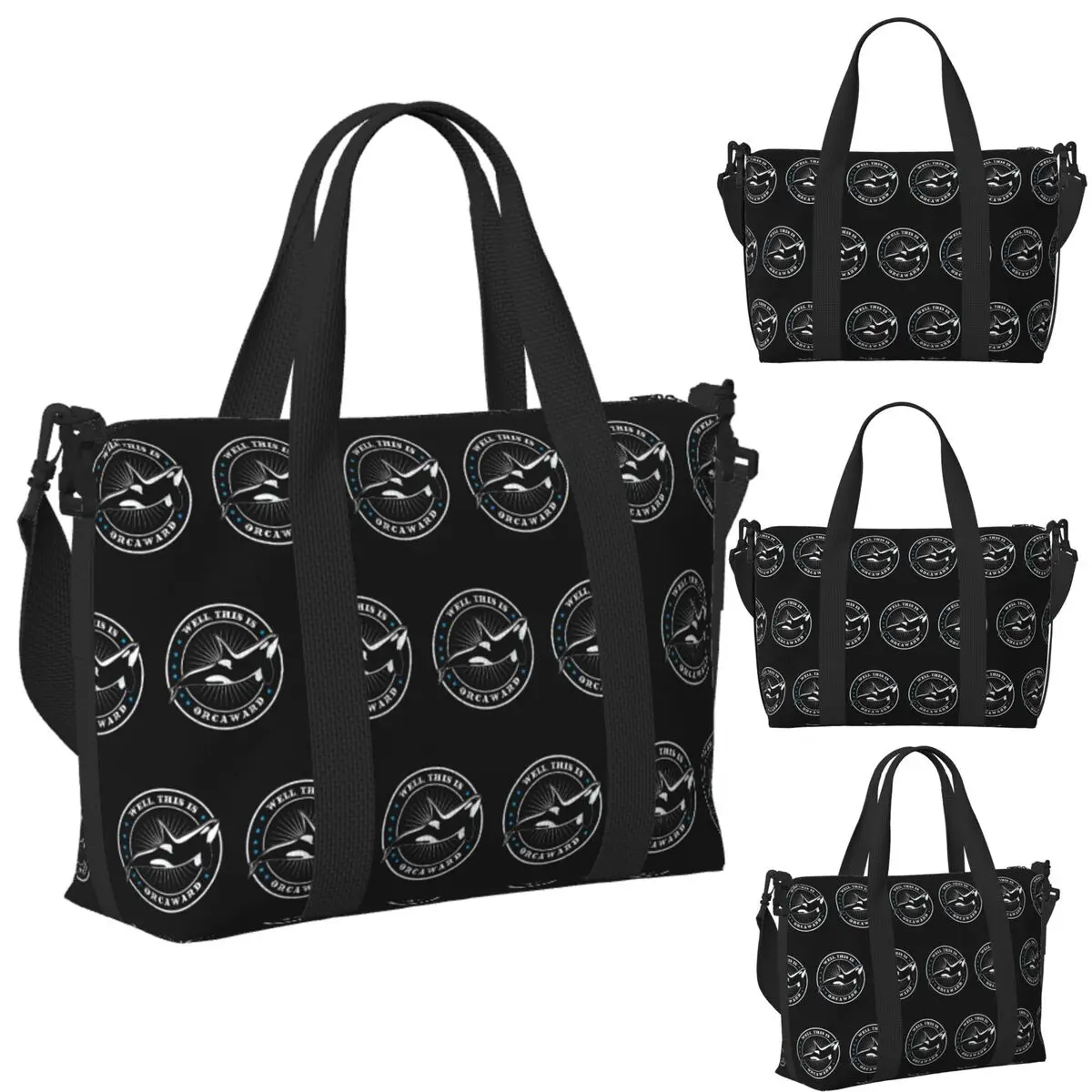 

Well This Is Orcaward Orca Whale Sea Predatory Fish Beach Travel Bag Tote Bags for Gym Sport Women Shopping Duffle Shoulder Bag
