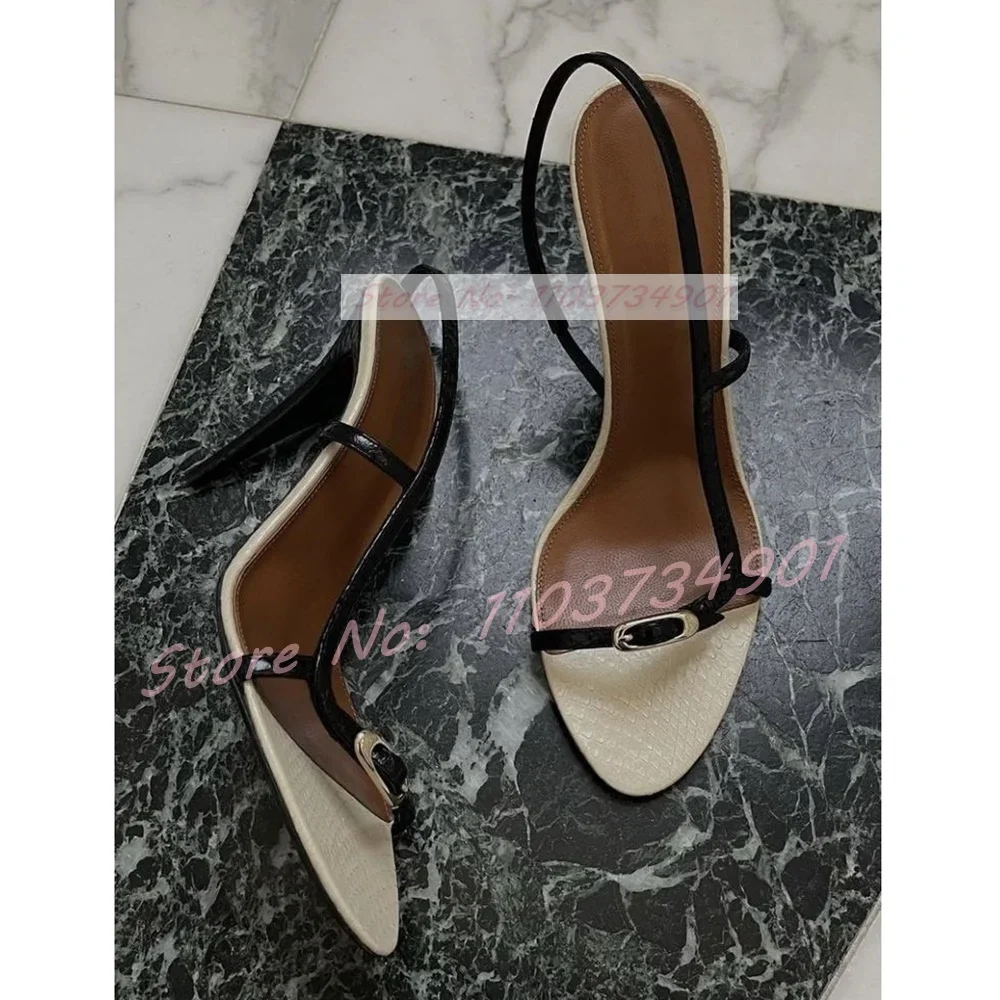 

Slingback Buckle Stiletto Heeled Sandals Female Elegant Mixed Colors Open Toe Big Size Shoes Ladies Trendy Round Toe Sandals