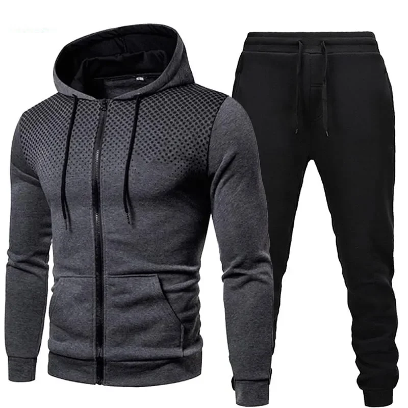 Fashion Men Solid Sport Jogging Suits Autumn Zipper Jacket and Pants 2PCS Sets Male Personality Jacket Tracksuits