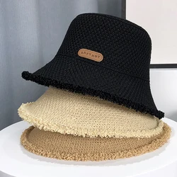 Sun Protection Bucket Hat for Women Thin Hollow Out Fur-Edge Basin Cap Summer Travel Holiday Sunshade Visors Solid Fisherman Hat