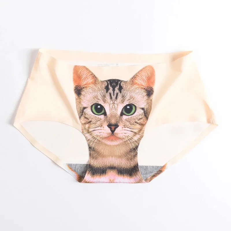 Cat Print Briefs Women Middle Waisted Sexy Underwear Seamless Buttocks Triangle Nude Feeling Underpants for Fine Womens Белье