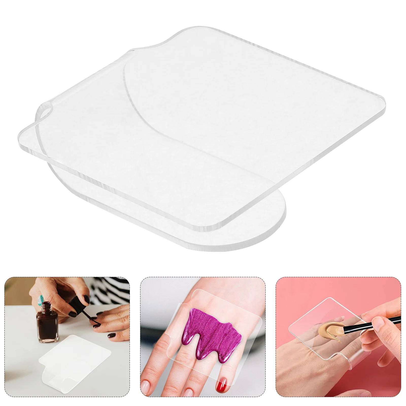 Paleta de mezcla de maquillaje acrílico transparente, placa de base de manicura pequeña y compacta de mano para decoración de uñas, base mezcladora de lápiz labial