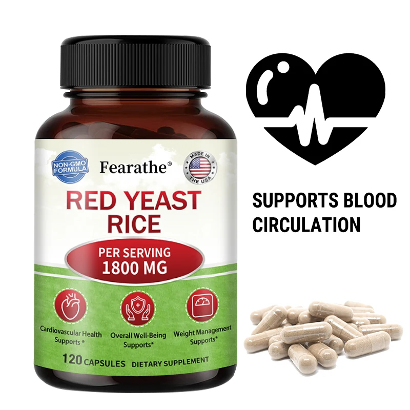 Red Yeast Rice Supplement 1800mg - Rich in Antioxidants for Cardiovascular Circulation, Heart Health and Energy Health