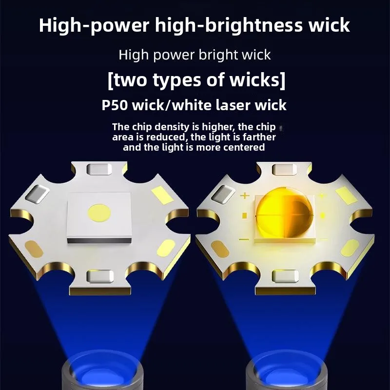 Lanterna multifuncional portátil LED externa de alta potência: tipo C recarregável, corpo em liga de alumínio, com gancho traseiro