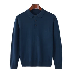 Lã pura malha polo pescoço top, 100% merino, respirável, moda fina, solto, nova cor sólida, primavera e outono