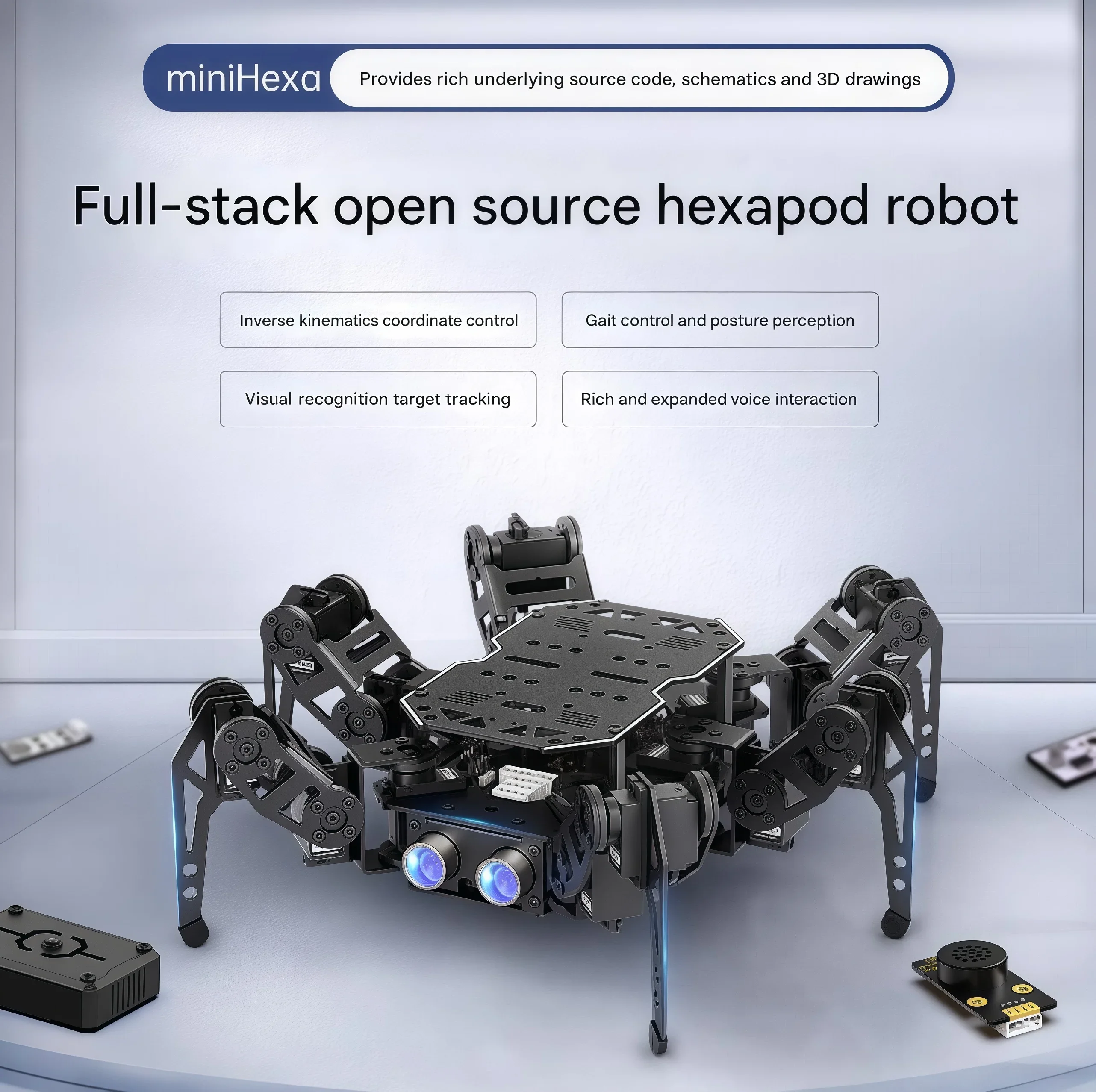 

ESP32 hexapod robot miniHexa intelligent AI vision and voice interaction bionic spider Arduino programming
