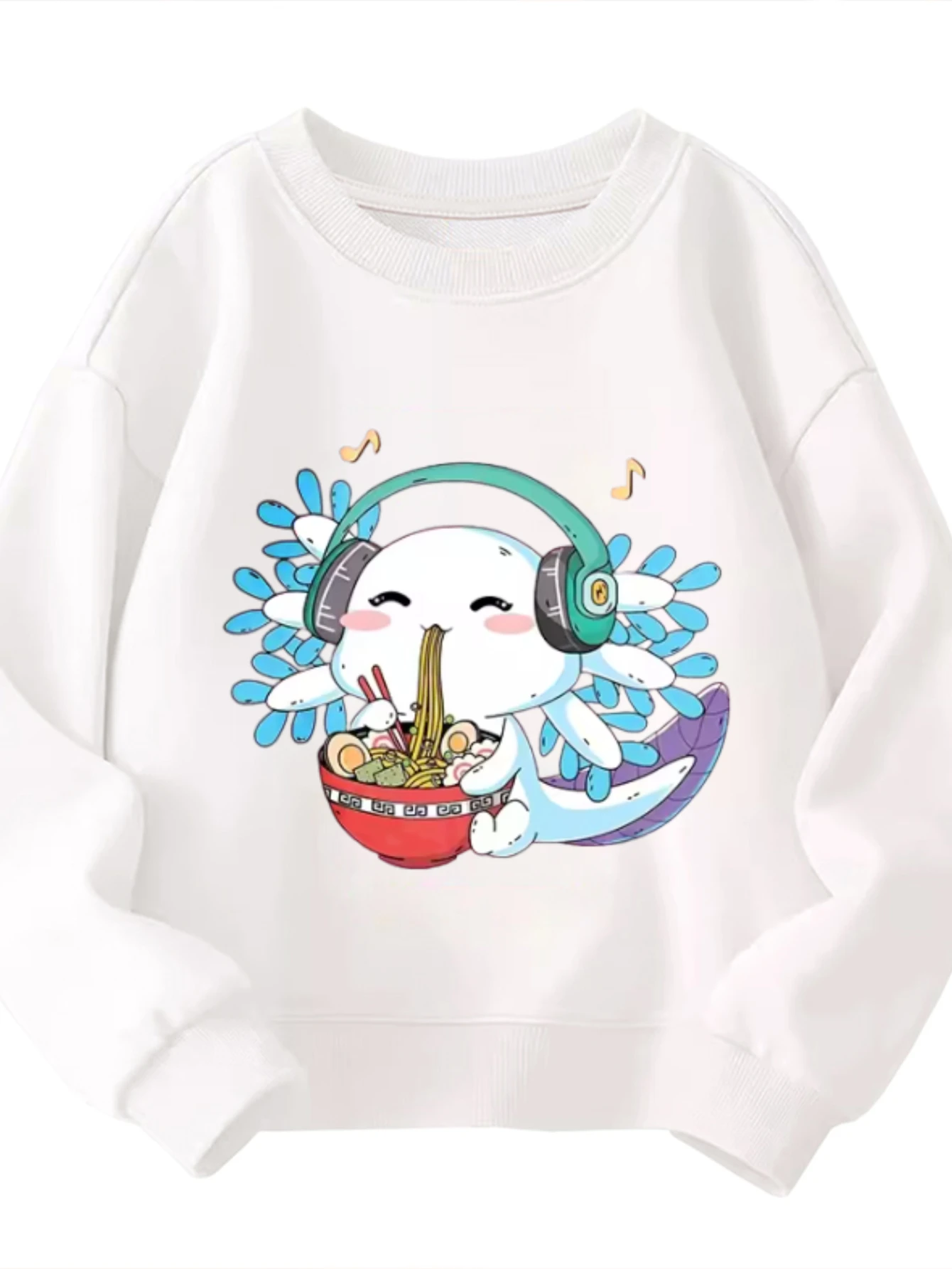 

​Children's Kids Cotton Crewneck Sweatshirt with Aug Noodle Eating Animal Graphic for Boys Girls Fun Theme​
