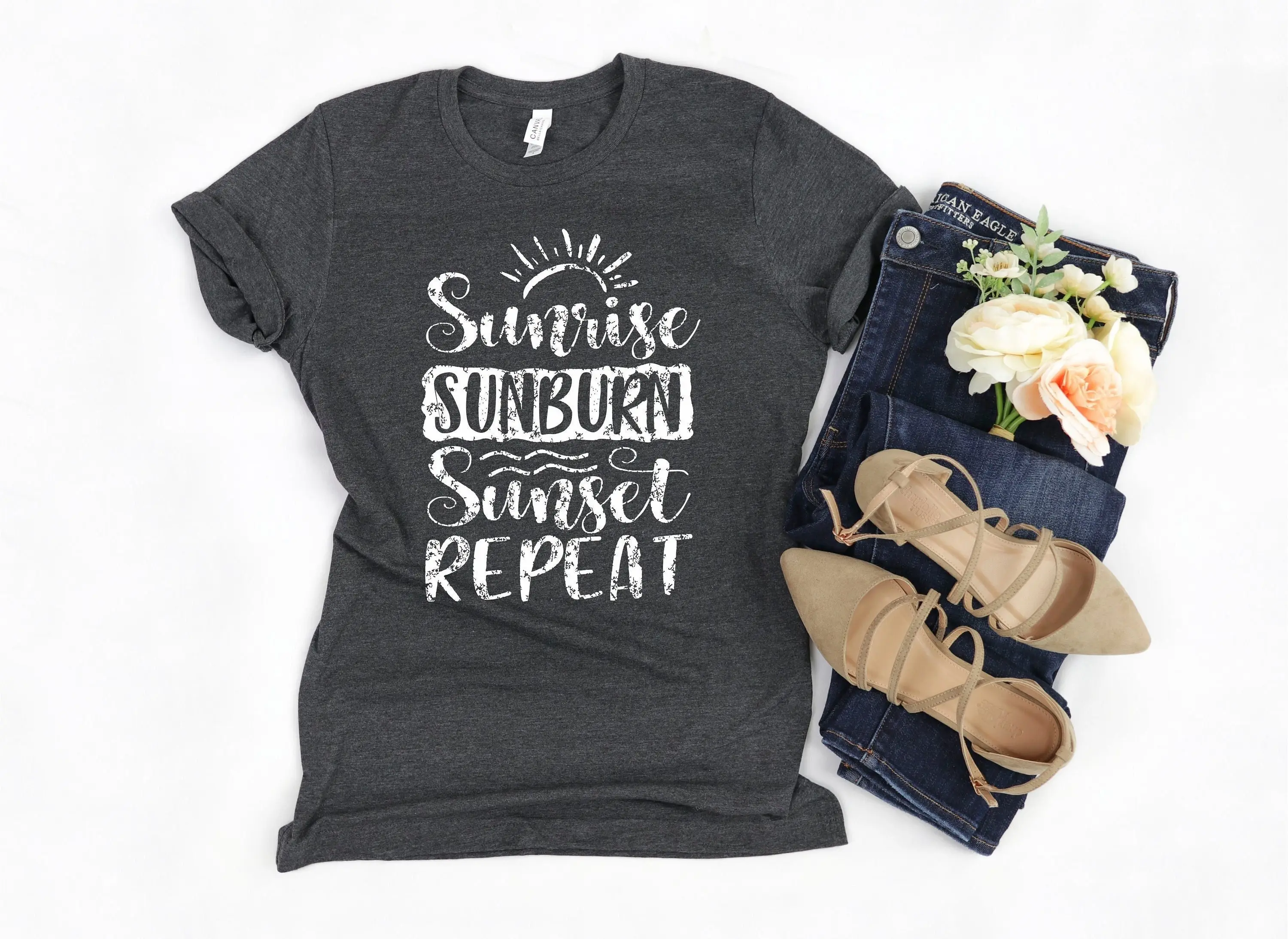 Sunrise Sunburn Sunset RepeaT T Shirt Summer For Women Beach Vacay Mode Vacation