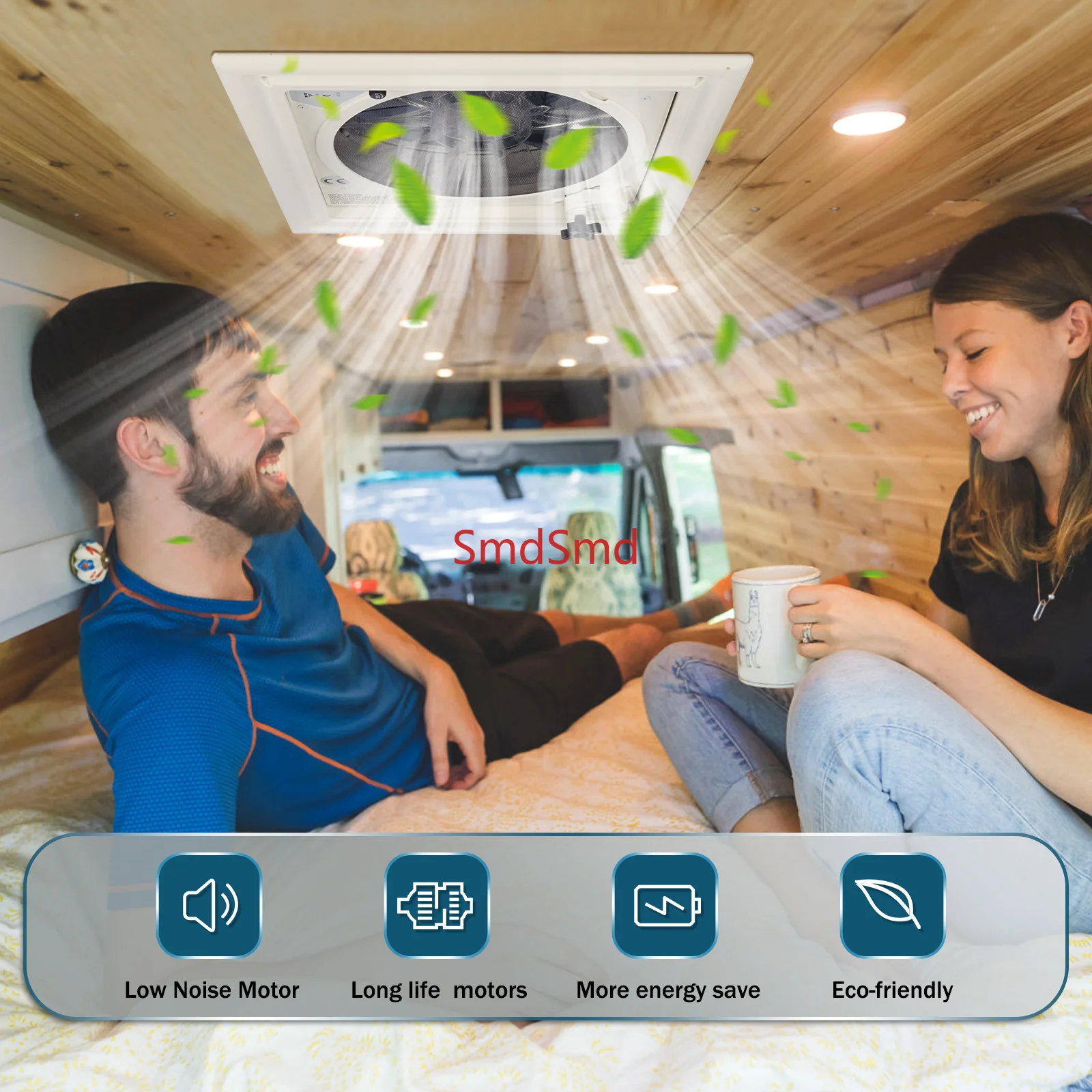 40*40cm 10 Speed RV Roof Vent Fan Reversible Exhaust Fan with Rain Sensor, Ultra Low Noise, 12V RV Air Ventilation Ceiling Fan