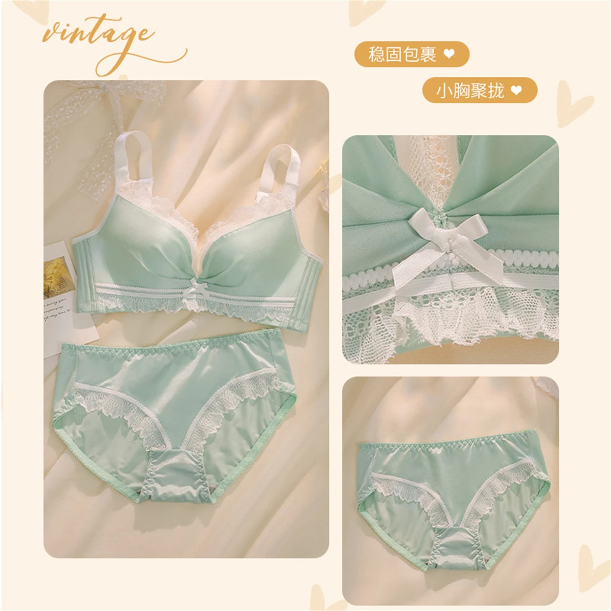 Japanese Sweet Style Cute Candy Solid Color Girls Bra Sexy Lace Ruffle Ribbon Bowknot Kawaii Soft Women Underwear