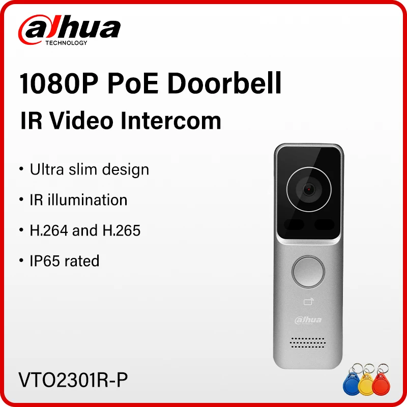 

Dahua 2MP PoE Video Intercom Ultra Slim Doorbell Camera IR Night Vision Full Digital Card/APP/Indoor Monitor Unlock VTO2301R-P