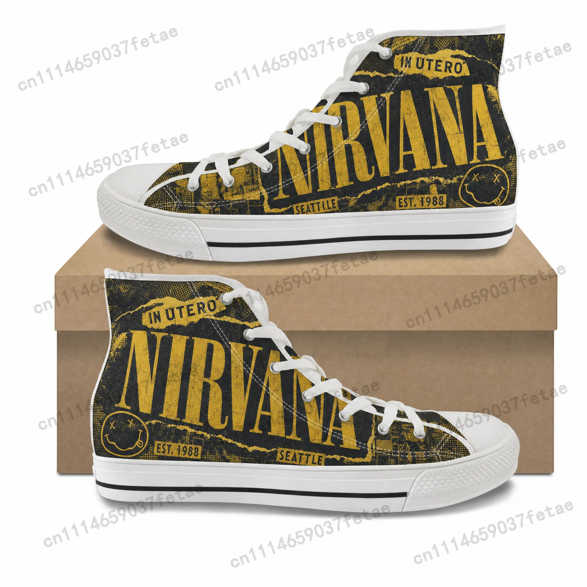 NIRVANA High Top High Quality Sneakers Teenager Canvas Sneaker Mens Womens  Ghana Hiking Casual Custom Shoes
