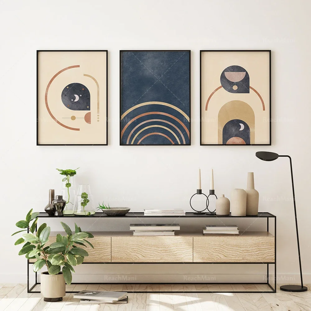 Sun Moon and Rainbow Print, MidCentury Modern Art, Abstract Sun and Moon Set, Boho Rainbow Print decorative poster