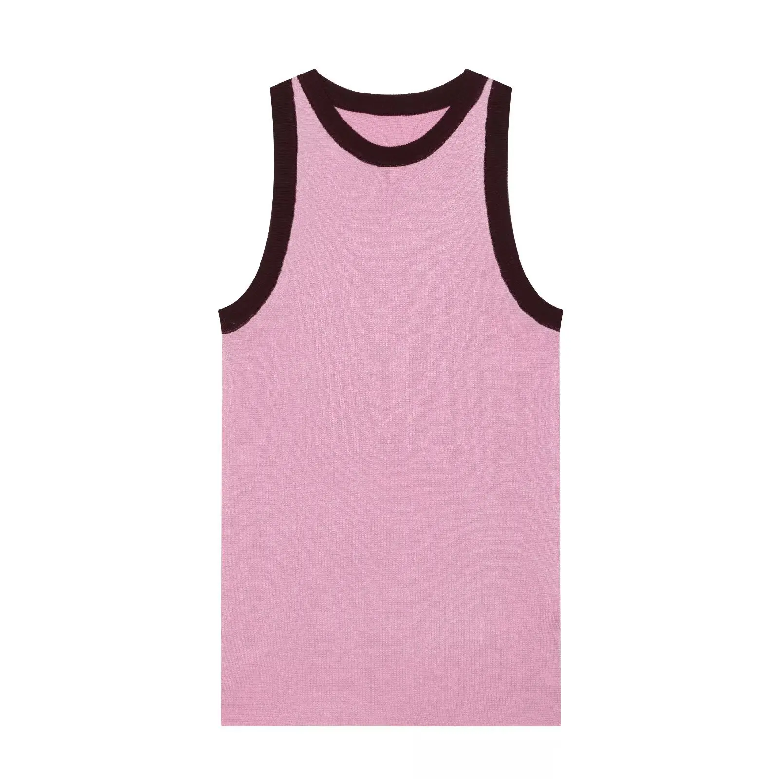 

Withered Women's Casual Round Neck Sleeveless Contrasting Color Patchwork Ribbed Knit Top T-shirt Woman Clothes Female Clothing