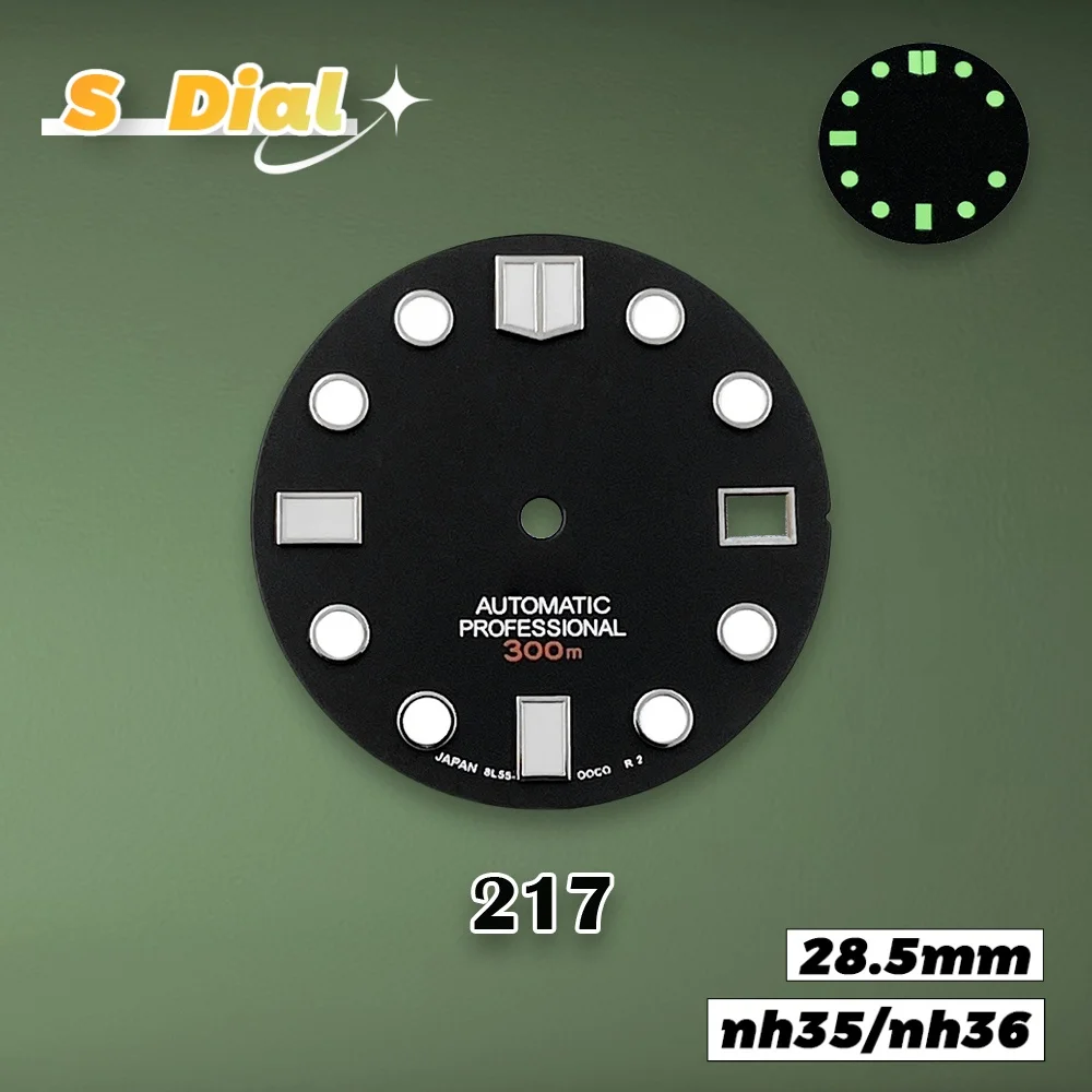 جديد 28.5 مللي متر S شعار NH35 موجة البحر مقياس السمك نمط الطلب صالح NH36/4R/7S اليابانية حركة الأخضر مضيئة ساعة اكسسوارات #4