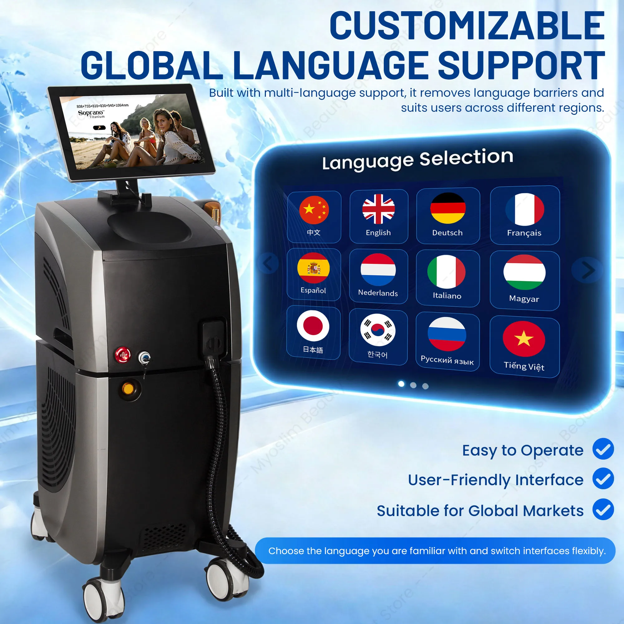 808 Diode Laser Machine High Energy 16Bars 3 Magnetic Heads Long Service Life Picosecond Laser Salon Hair Tattoo Remover