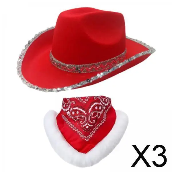 

Decorative Christmas Cowboy Hat and Scarf Set Comfortable Headwear for Costume Dressing Cosplay