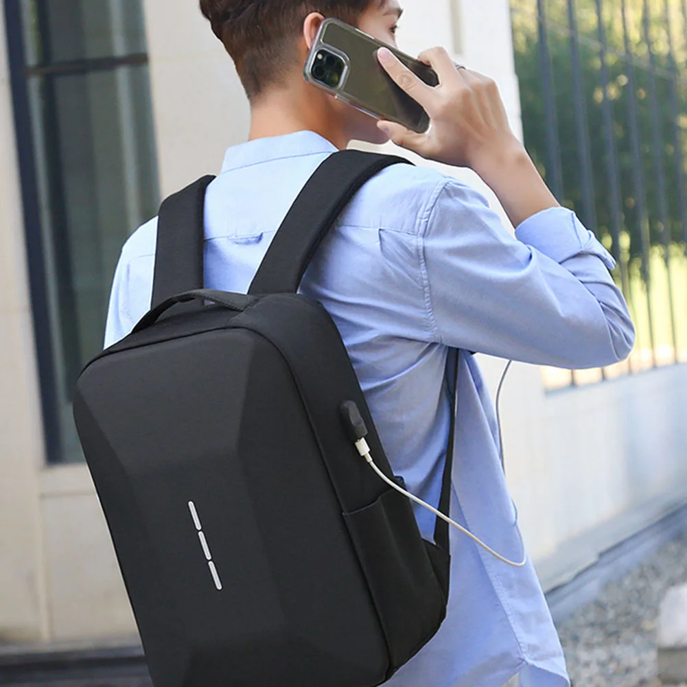 Men Portable Casual Backpack Large Capacity Zipper Daypack Secure Password Lock Waterproof with USB Charging Port Laptop Bag