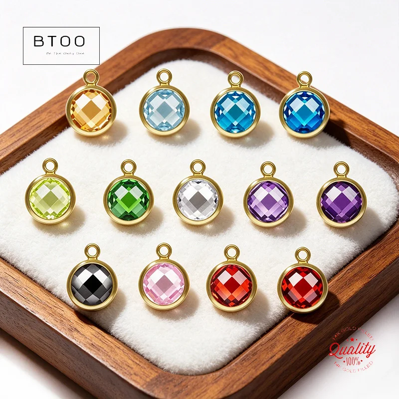 14K Gold Filled Fancy Bezel Birthstone Charms 3A CZ Bzel Drop 4/6mm Tiny round Fashion Jewelry