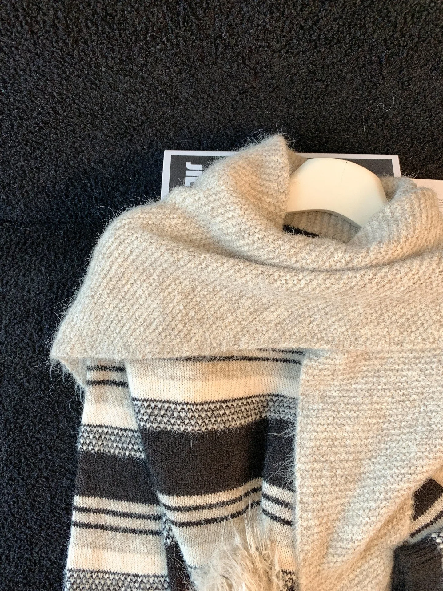 Korean Sle Women's Knitted Sweater Set with Scarf And awl Stripe Pattern Loose Fit Long Sve Warm And Soft Faionable