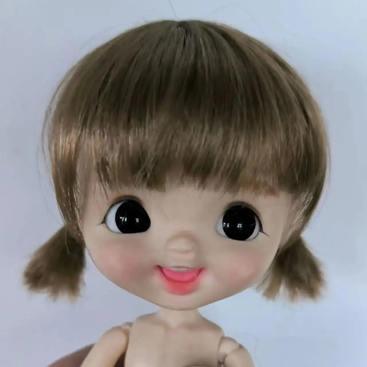 JD730 5-6inch 13-15cm  Short Twins Tail Synthetic Mohair BJD Wigs  1/8 OB11 Lati yellow Doll Accessories
