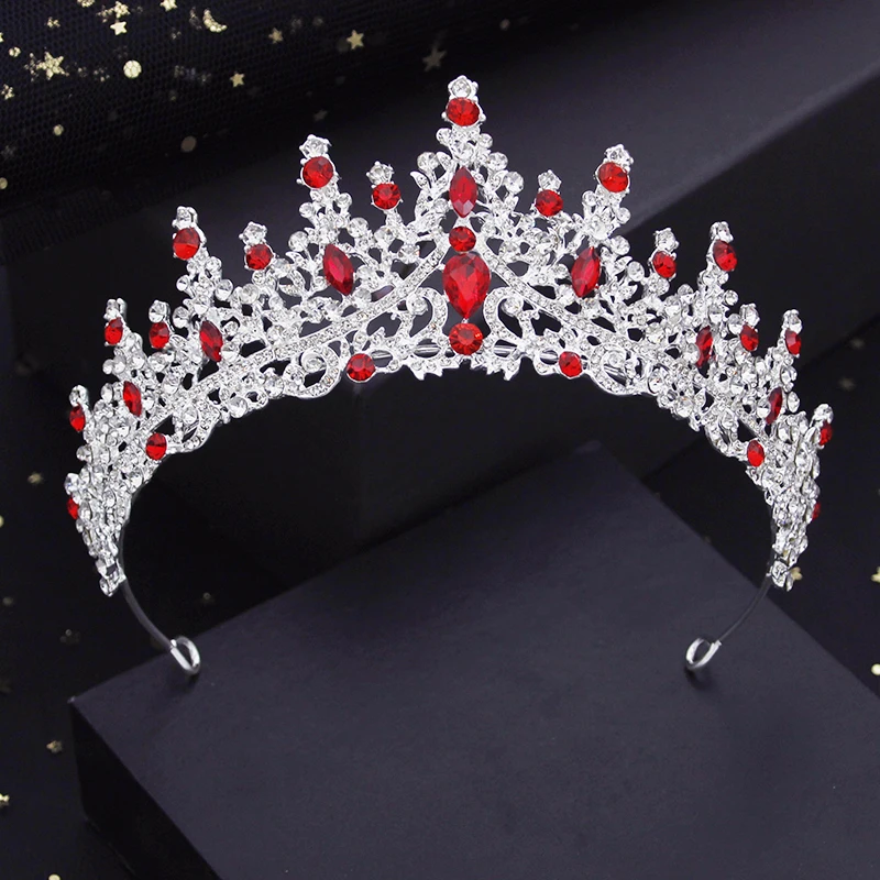 

Luxury Queen Bridal Crown Princess Red Tiaras Bride Headdress Party Birthday Wedding Hair Jewelry Head Accessories