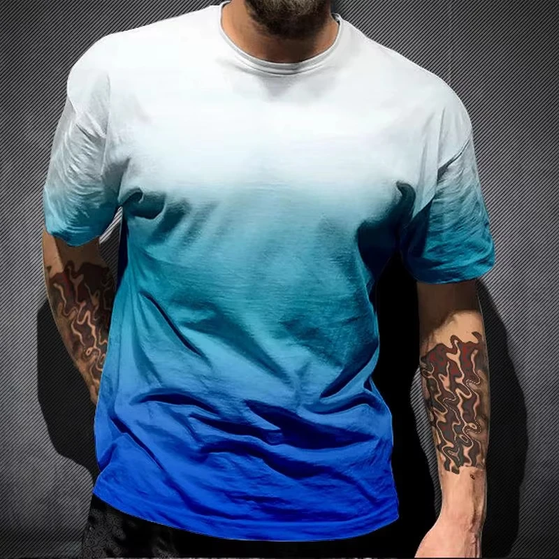 Men's Clothing 3D Printed Simple Gradient Color T Shirt Summer Round Neck Fitness Running Quick Drying Short Sleeve Man T Shirts