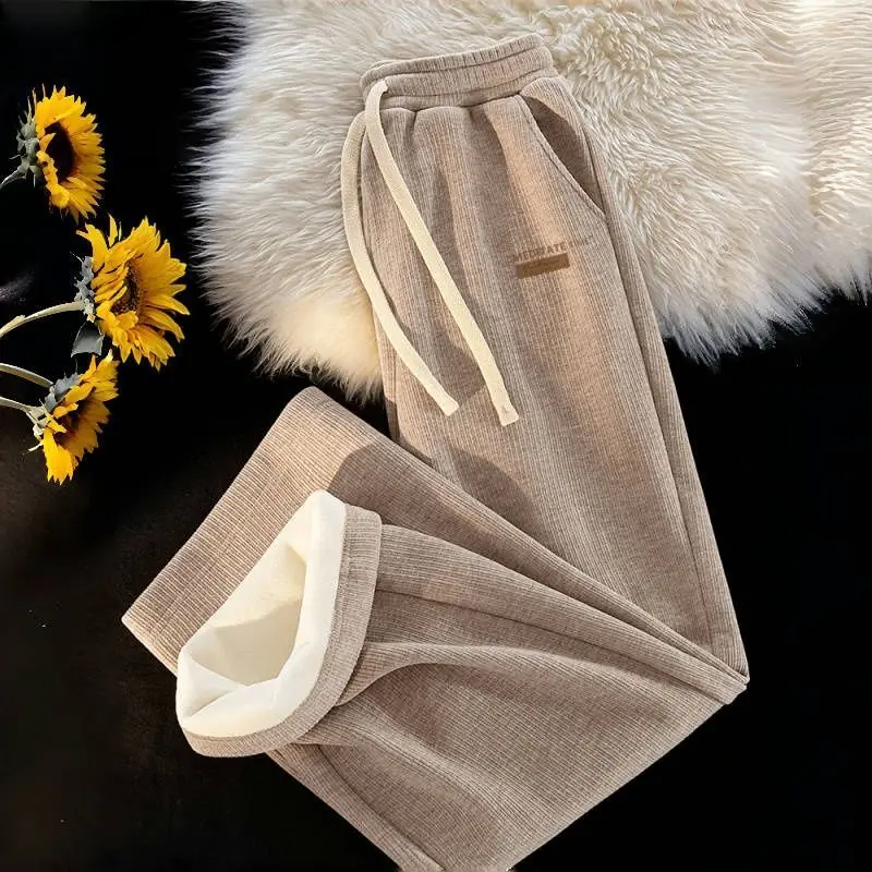Women's Fleece-Lined Pants 2025 New Arrival, Thickened Warm Joggers for Winter, Casual Sporty Wide Leg Sweatpants for Outerwear