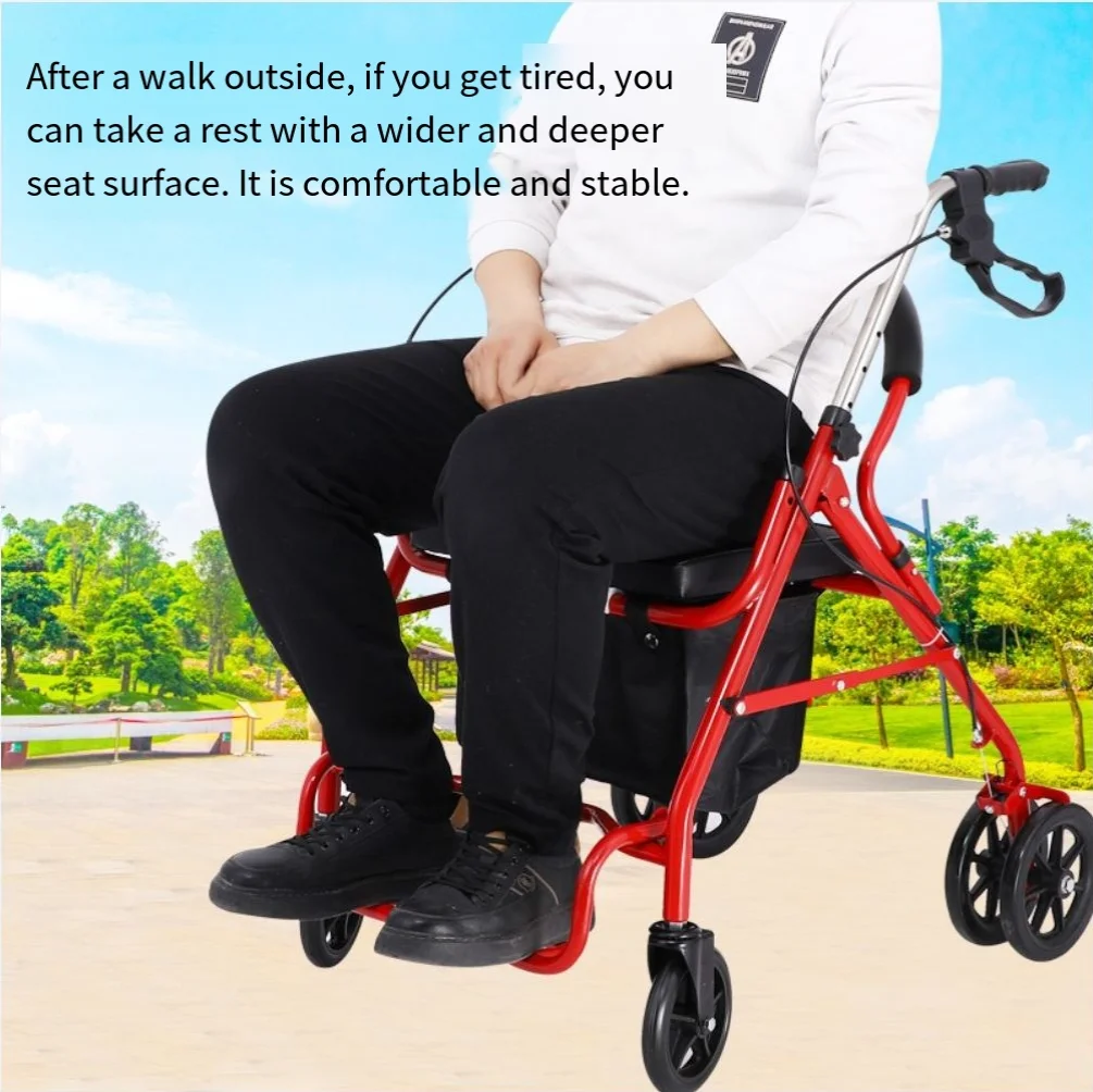 Foldable 4-Wheel Shopping Trolley Portable Rolling Cart with Seat for Elderly Grocery Shopping Home Use