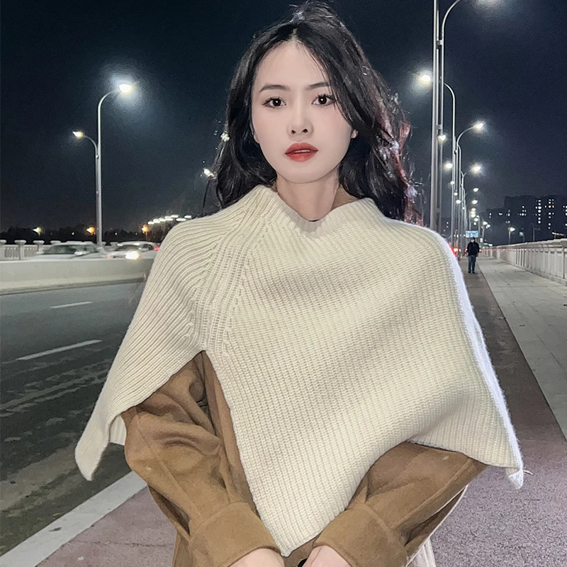 Pure wool shawl round neck cape women's autumn and winter new fashion outfit pullover scarf, Korean warm knit versatile scarf