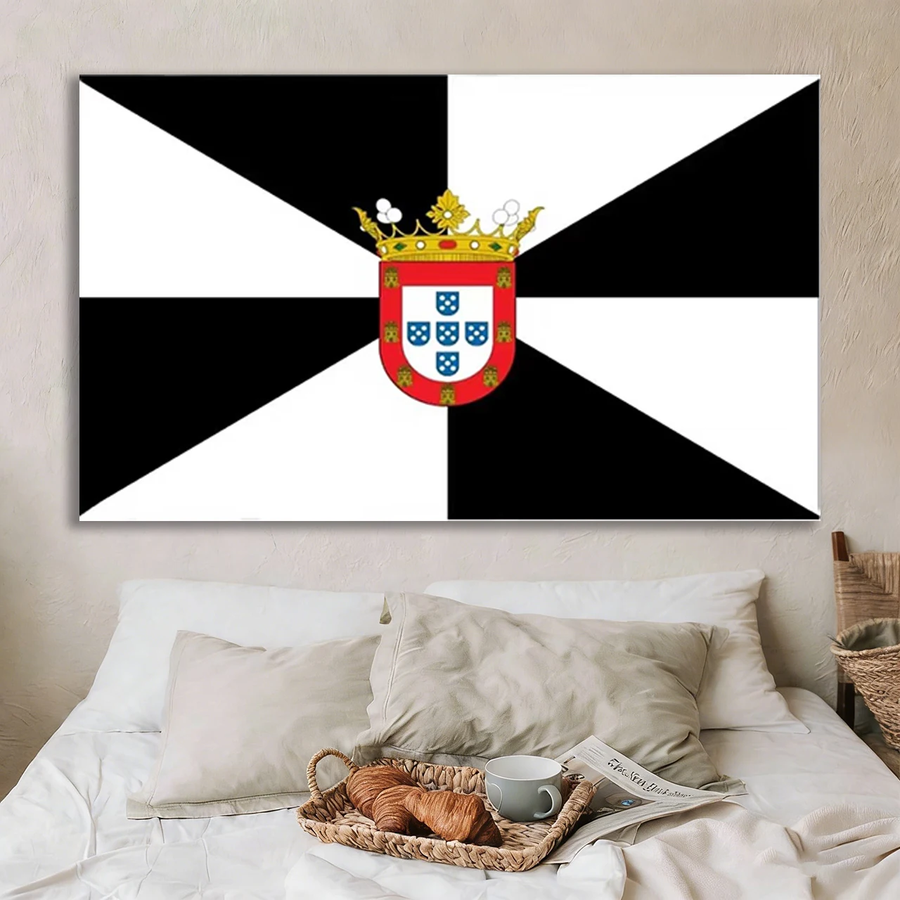 Ceuta Spain Flag Tapestry Black White Cross Ceuta Flag Wall Hanging, Bedroom Indoor Outdoor Wall Decor Background Cloth