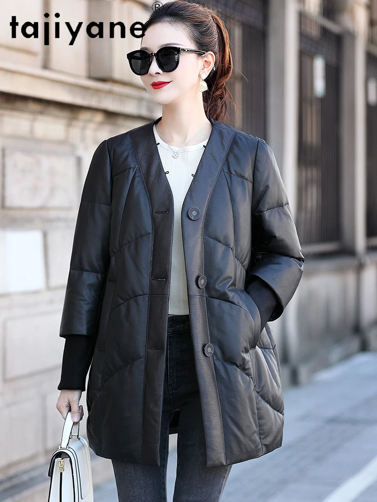 TAJIYANE جلد الغنم الحقيقي بطة أسفل معطف المرأة لوكس الثعلب الفراء طوق ملابس خارجية سترات من الجلد الحقيقي ملابس الشتاء امرأة 2025 كورت #2