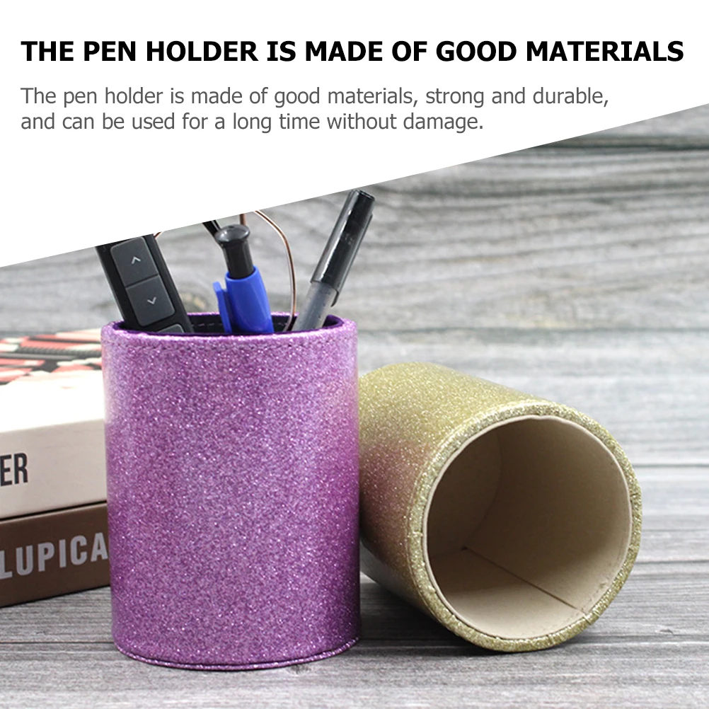 

Glitter Pen Desk Organizer PU Cylinder Pencil Makeup Brush Holders Cup Stationery Storage Makeup Brush Holder