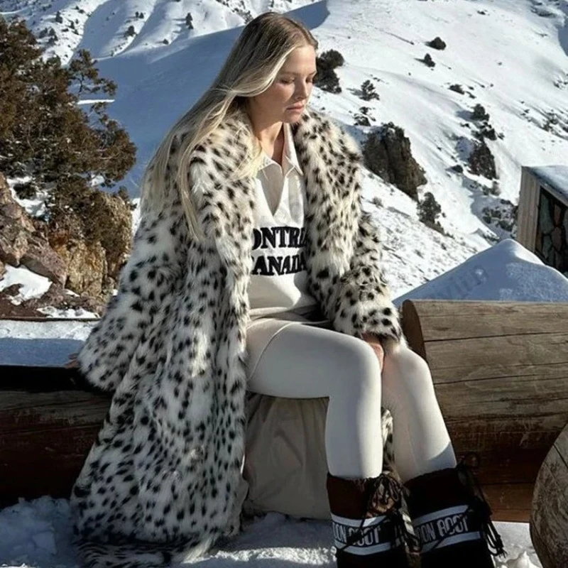 

Women Faux Mink Fur Coats Solid Mid Length Fur Jacket Leopard Print Turn Down Collar Long Sleeve Loose Casual 2025 Autumn Winter
