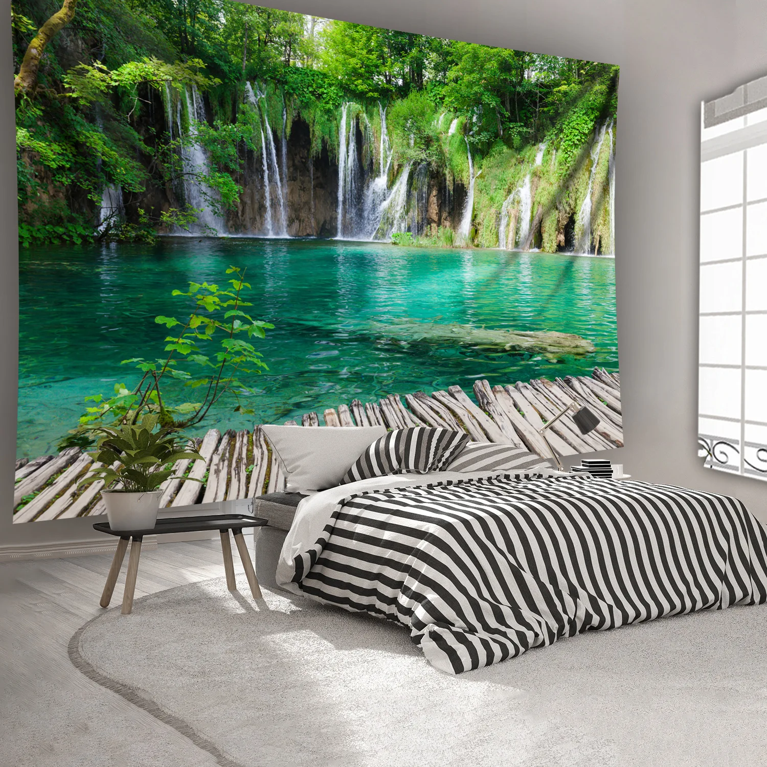 1pc Ultra Large Waterfall Forest Landscape Tapestry - Vibrant HD Digital Print Polyester Wall Hanging, Wrinkle-Resistant