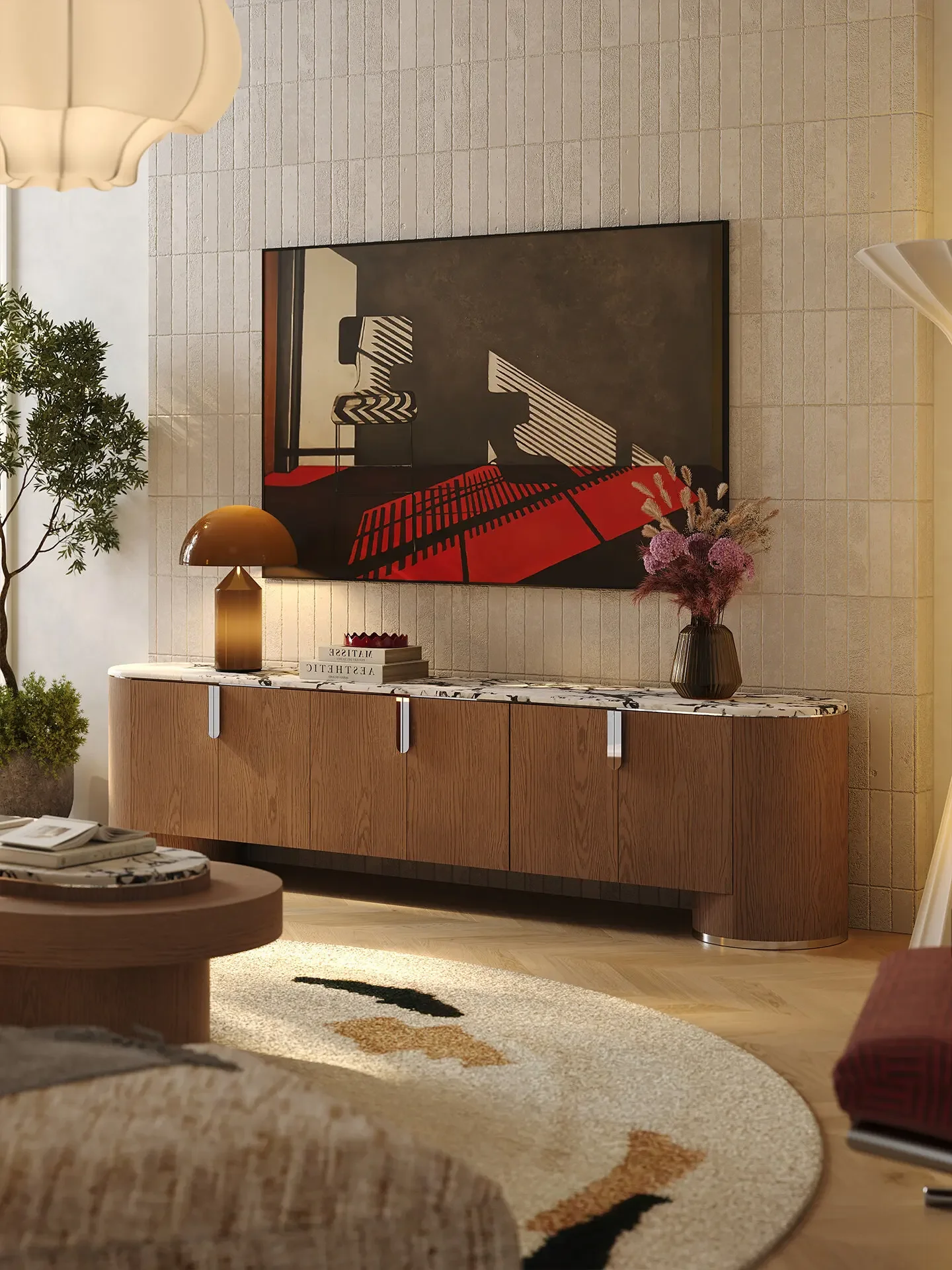 DSA retro solid wood TV cabinet antique walnut color TV cabinet coffee table combination in living room