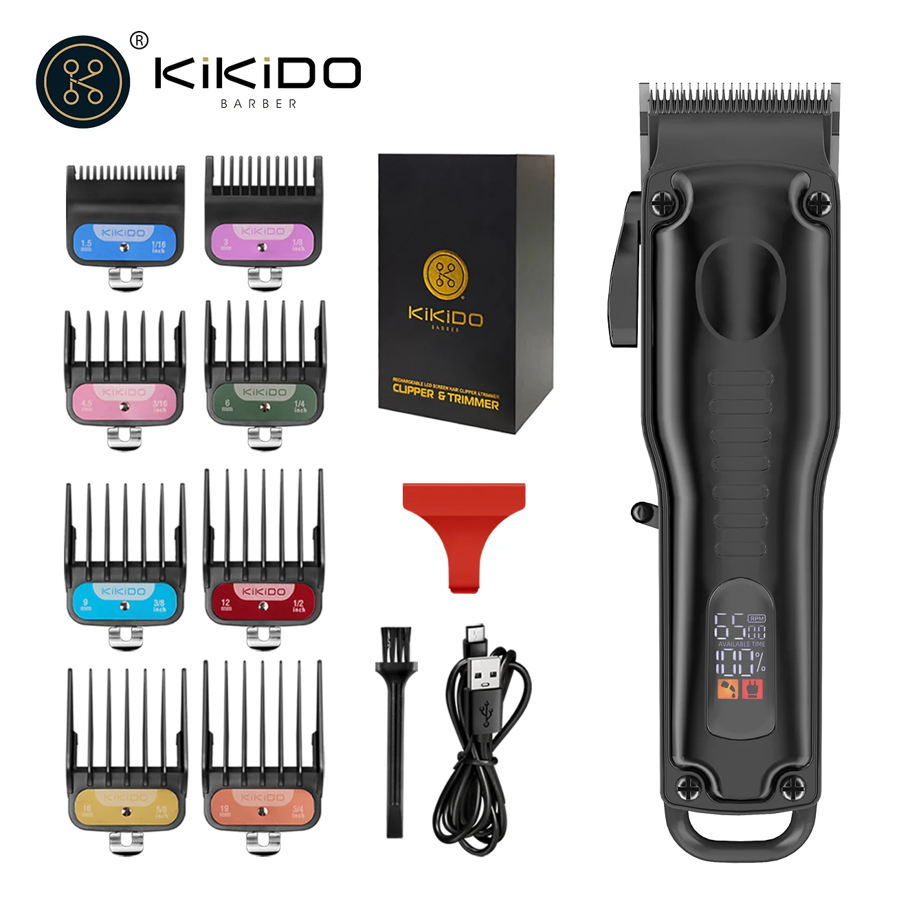 KIKIDO Professional Hair Trimmer Men's Electric Beard Hair Clipper 6500 RPM Clippers Adjustable Hair Trimmer USB Charging KK-825