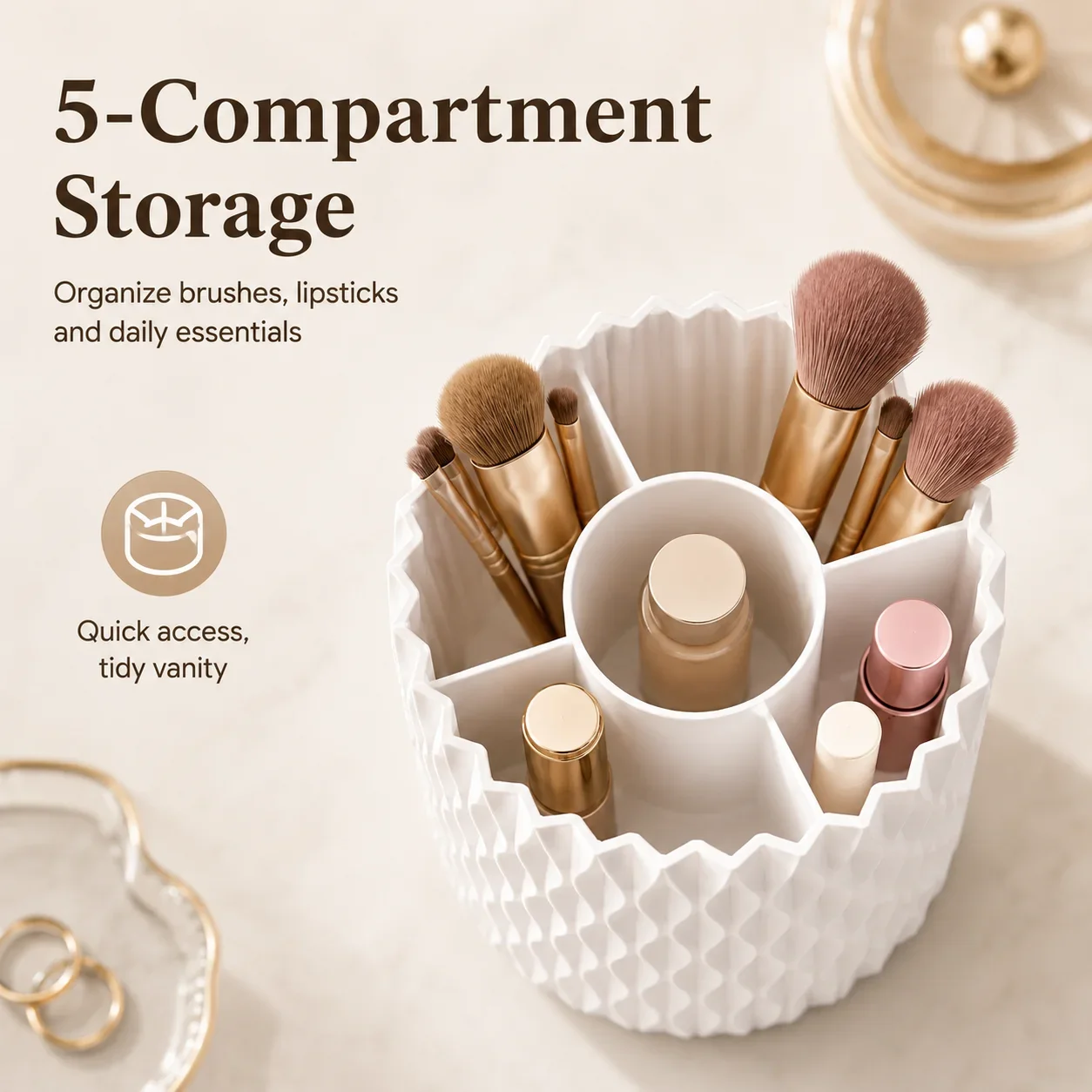 Rotating Makeup Brush Holder White Desk Organizer 360 Cosmetic Brush Storage Cup for Vanity Table and Bathroom