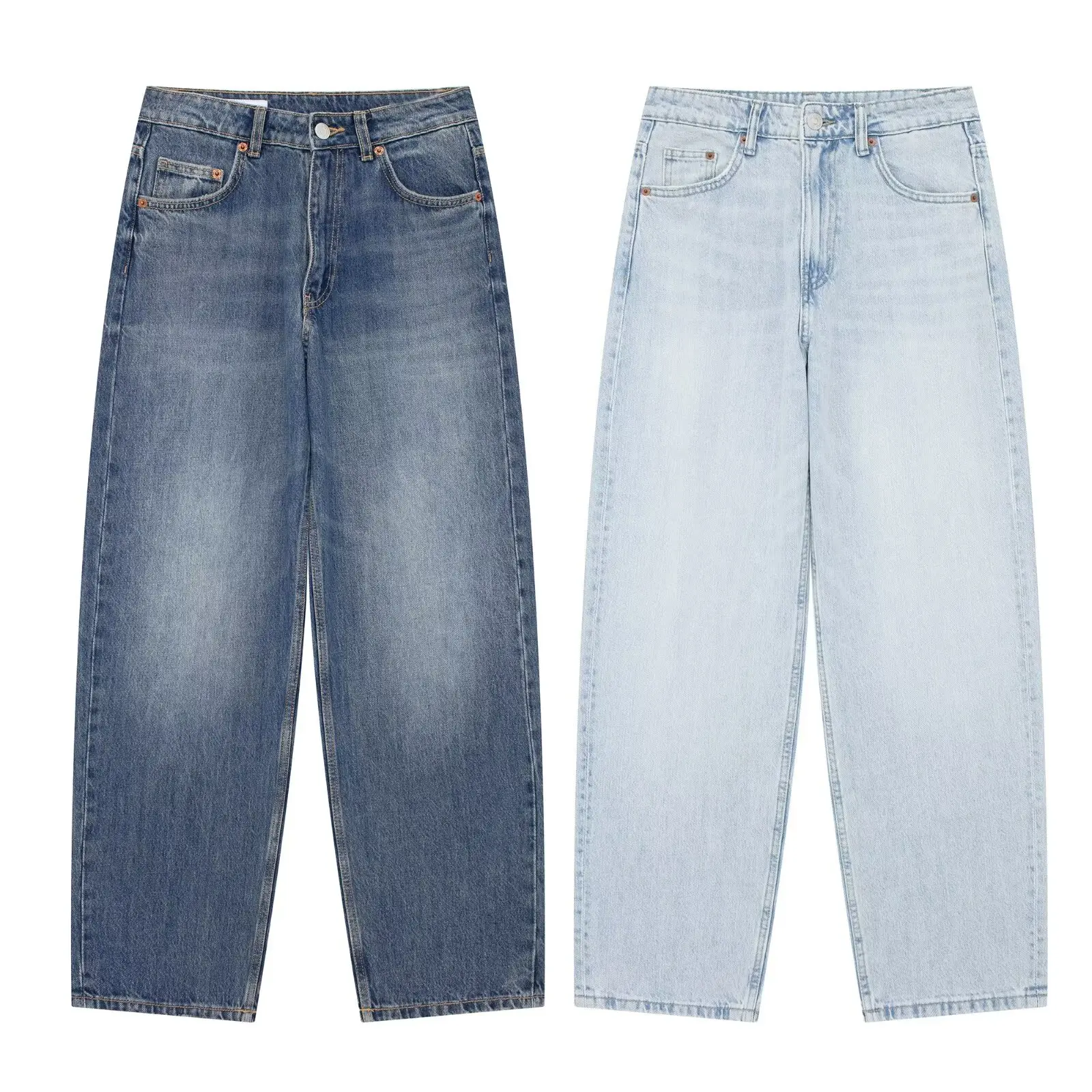 

TRAFZA Women Summer New Fashion Solid Denim Trousers Woman Casual Workout Zipper Wild Streetwear Female Mid Waist Straight Pants