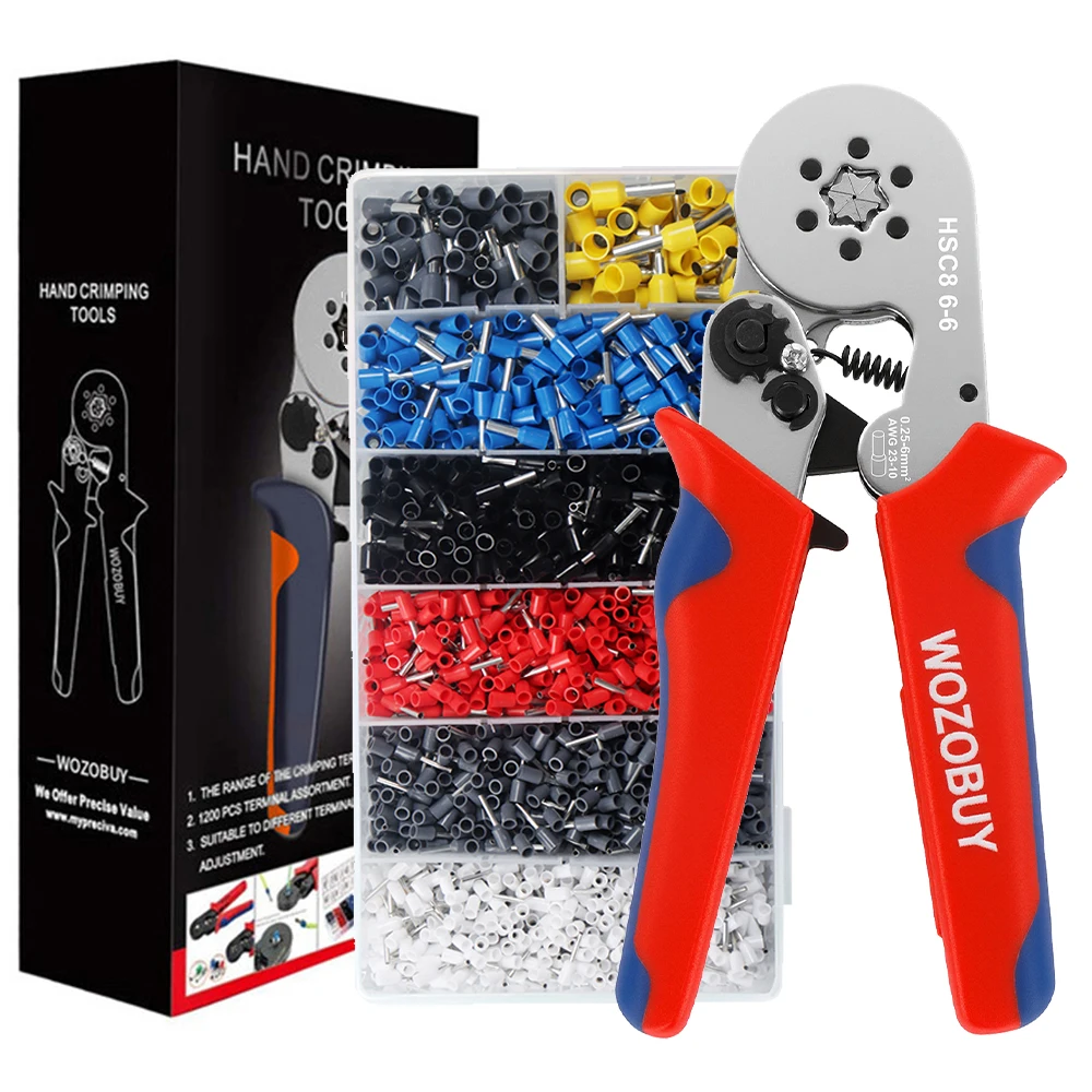 Ferrule Crimping Tool Kit, Self-adjustable Ratchet Wire Crimping Tool Crimper Plier Set,for Connectors Wire End Ferrules