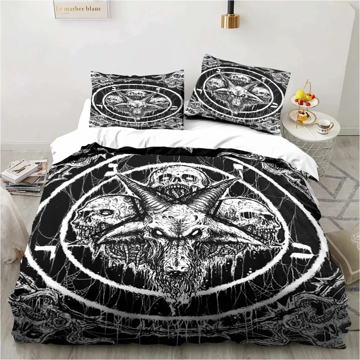 Satanic Satan Devil Bedding Set Boys Girls Twin Queen Size Duvet Cover Pillowcase Bed Kids Adult Fashion Home Textileextile