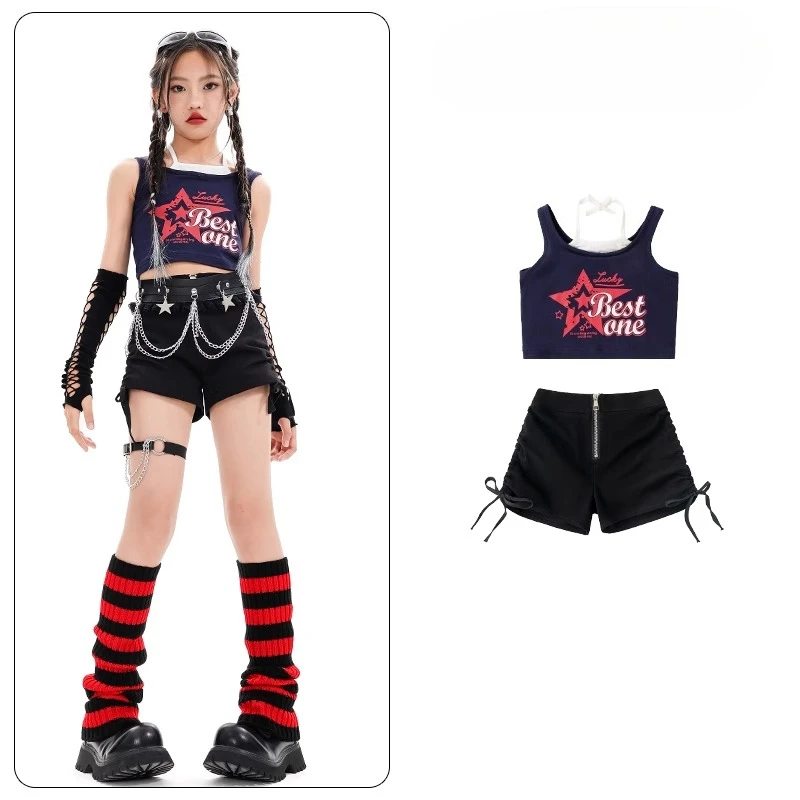 

Girls Hip Hop Dance Clothes Sets Jazz Dance Tops Baggy Black Pants Casual Shorts Fashion Cool Street Dance Performance Costumes