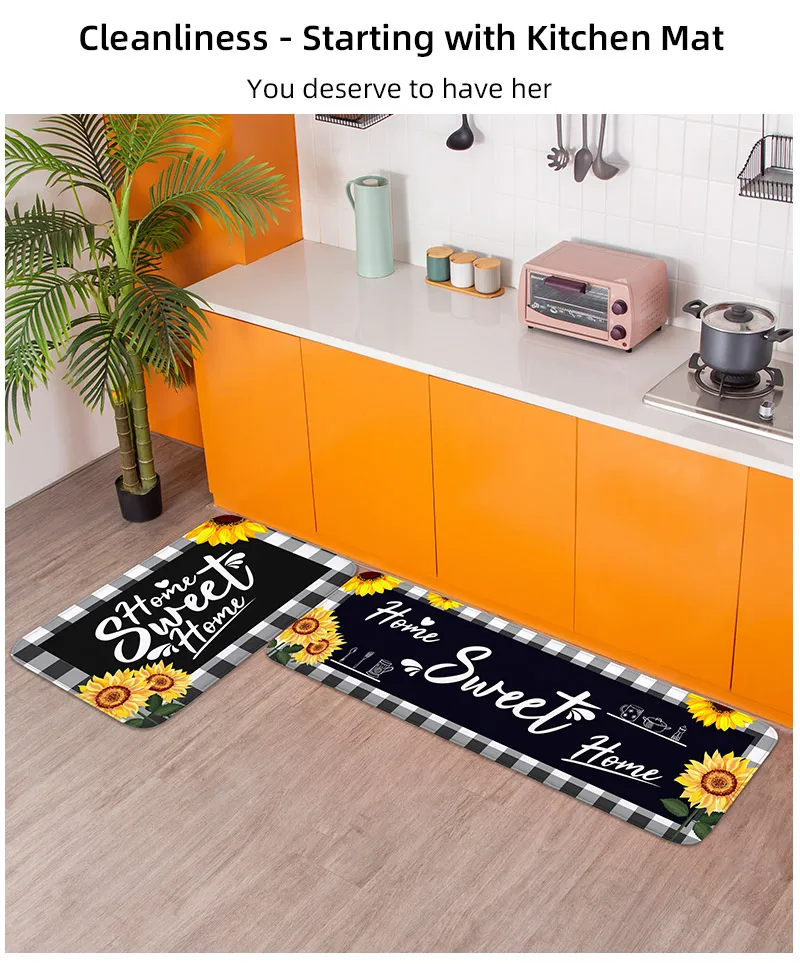 1-teiliges Küchenmatten-Set – Frühlings-Sonnenblumen-Oster-Teppich, rutschfeste Matte, Türmatte, Schlafzimmer, Wohnzimmer, Essbereich – leicht zu reinigen – Detail 6