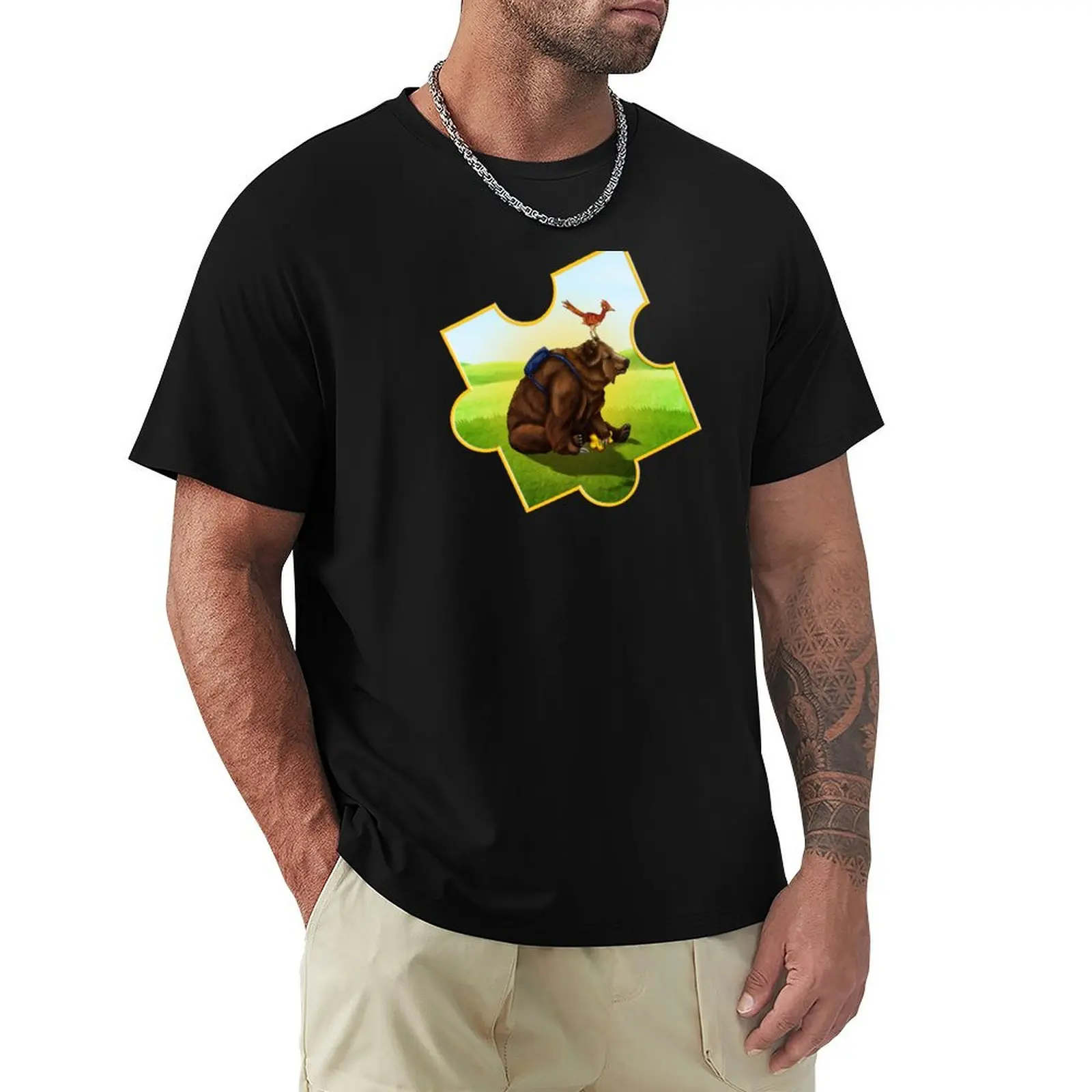 A Bear and a Bird T-Shirt Fashion Pattern Printed Tee Shirt